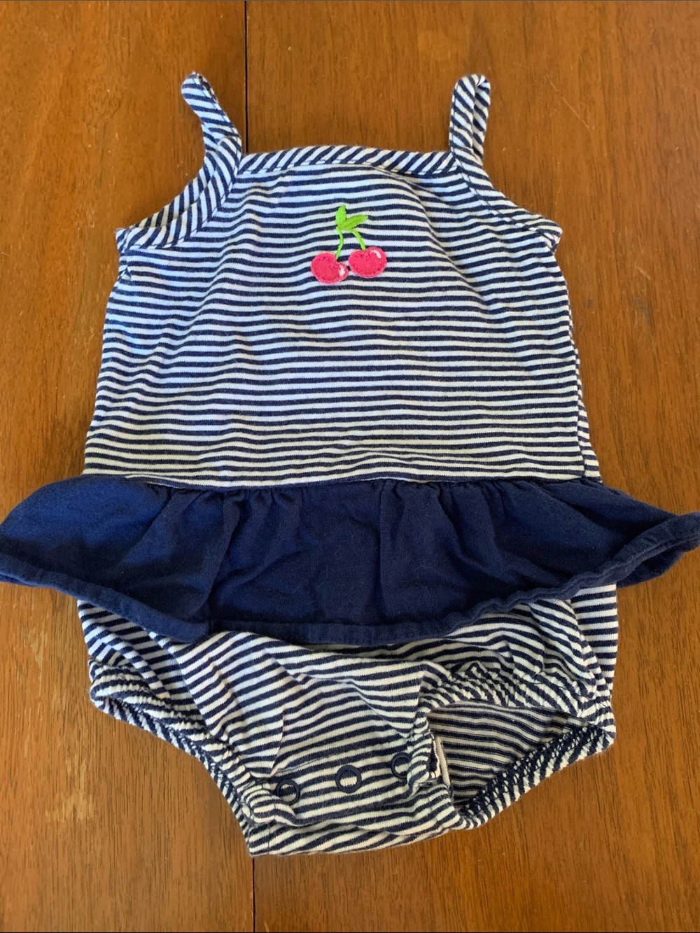 🍓3/$10 Carter's Navy and White Striped Cherry One-Piece Bodysuit